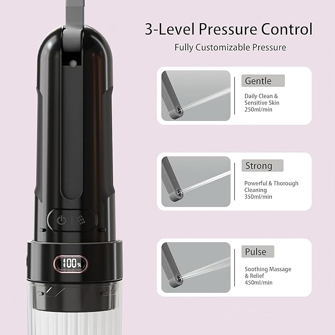 Portable Baby Bidet & Cloth Diaper Sprayer - Travel Irrigator for Baby Butt Cleaning, Rechargeable Handheld Sprayer, 28mm Bottle Compatible (Black)