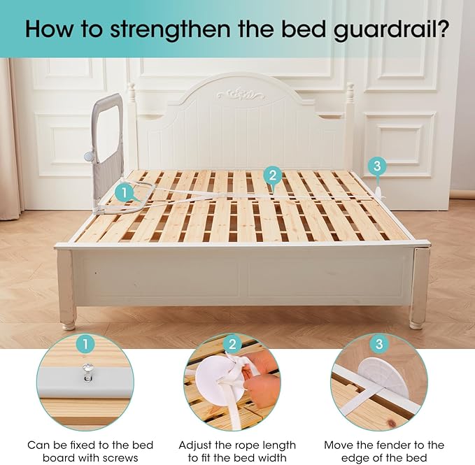 NUTIKAS Baby Bed Rail Guard for Toddlers - 35.1" Toddler Bed Side Rails for Crib, Twin, Full, Queen Bunk Size Bed Swing Down Bedrail Extral Tall Child Safety Side Railing Guards for Kids