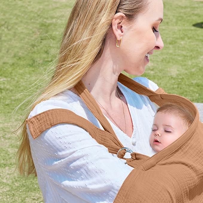 Muslin Nursing Cover for Breastfeeding, Breathable 100% Cotton Privacy Nursing Covers with Rigid Hoop for Mother Nursing Apron, Include Two Baby Bibs, Soft Arch Neckline Nursing Apron