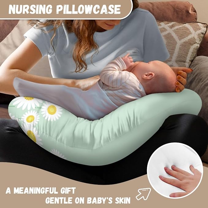 Forchrinse Bee Daisy Pillow Cover for Breastfeeding,Baby Nursing Pillow Cover Slipcover Soft Newborn Infant Feeding Cushion Cover for Girls Boys