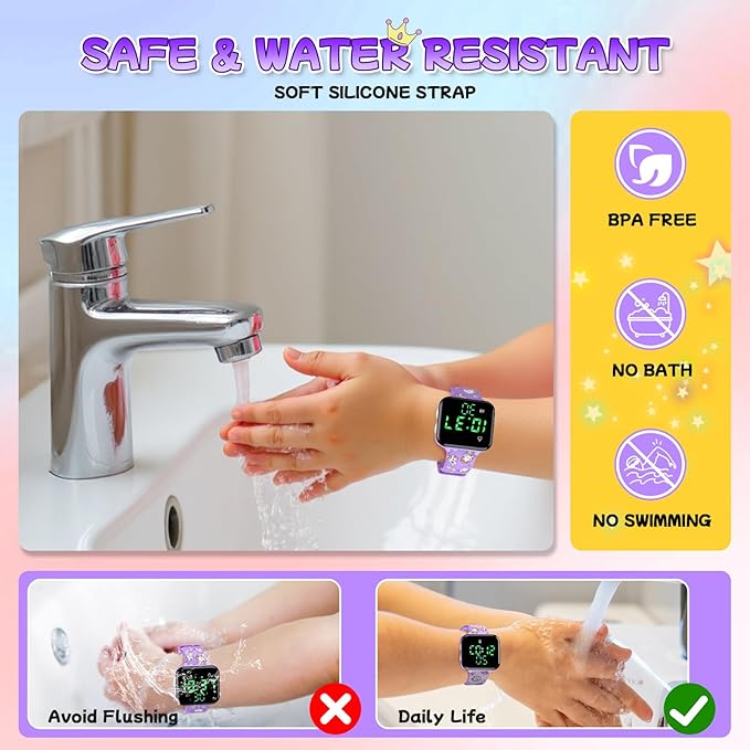 Toddler Potty Training Watch: Music & Light Reminders Water Resistant Potty Watches for Kids Adjustable Volume Countdown Timer Rechargeable Unicorn Digital Toddler Watch for Girls (Purple)