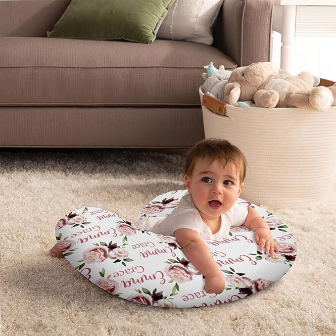 Customizable Flowers Baby Nursing Pillow Cover - Add Your Baby's Name, Ultra-Soft Stretch Fabric, Fits Standard Nursing Pillows, Ideal for Baby Showers Style 13