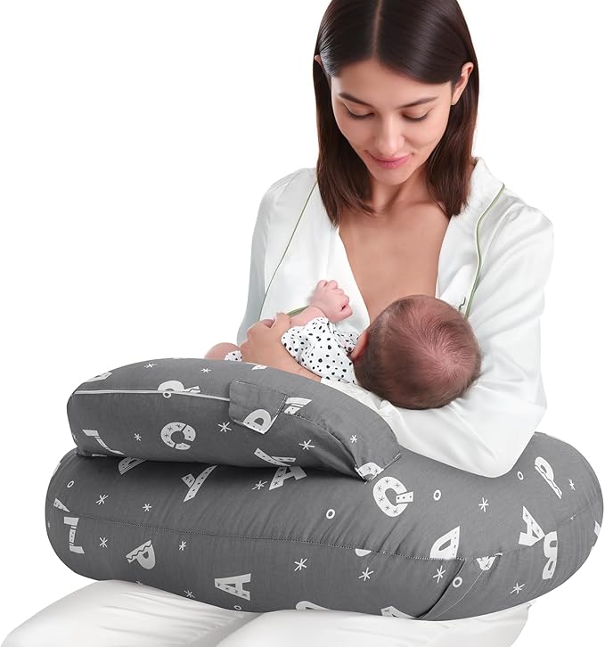 AMASKY Plus Size Breastfeeding Pillow for Ergonomic Comfort & Support, Easier Nursing, Fit, Removable Cover, Machine Washable, Letter Pattern(Grey), Pallet of Product