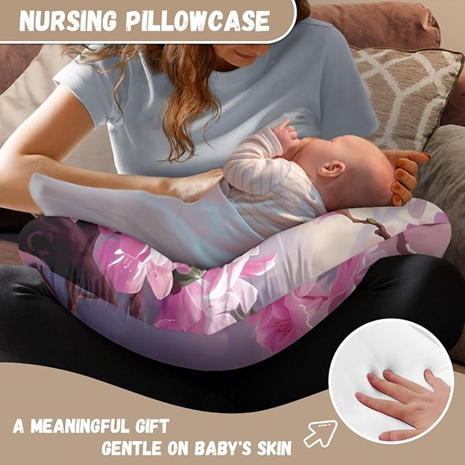 Forchrinse Hummingbird Plum Blossom Nursing Pillow Cover Floral Breastfeeding Pillow Slipcover Soft Stretch Pillow Cover for Breastfeeding