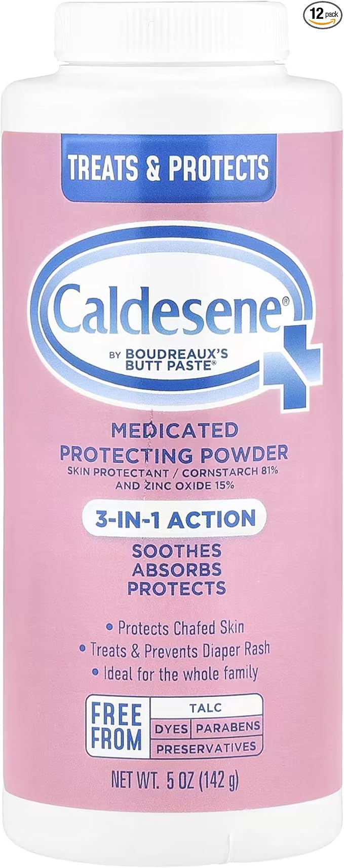 Caldesene Medicated Protecting Powder with Zinc Oxide & Cornstarch-Talc Free, 5 Ounce (12 Pack)