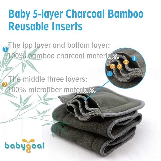 babygoal Reusable Cloth Diapers 6 Pack+22 Inserts, One Size Adjustable Washable Pocket Nappy Covers for Baby Boys,Rash-Free