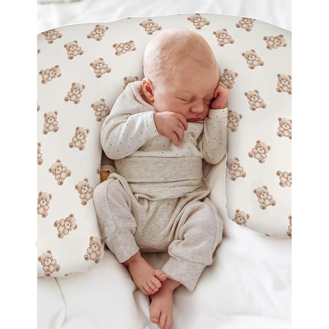 Neutral Boho Bears Baby Nursing Pillow Covers for Boy Girl Cute Vintage Brown Bear Nursing Pillowcase for Breastfeeding Pillows Gender Neutral Animal Soft Stretchy Slipcovers for Newborn Infant