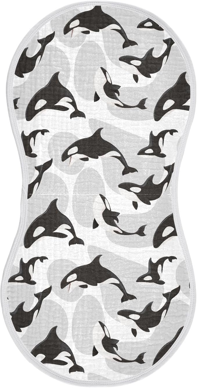 Muslin Burp Cloths for Baby Boys and Girls - 1-Pack Ultra Absorbent Killer Whale Orca Muslin Washcloths, Newborn Towel, Milk Spit Up Rags, Burp Cloth Bib for Unisex, 22 x 11 Inch