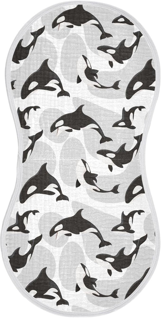 Muslin Burp Cloths for Baby Boys and Girls - 1-Pack Ultra Absorbent Killer Whale Orca Muslin Washcloths, Newborn Towel, Milk Spit Up Rags, Burp Cloth Bib for Unisex, 22 x 11 Inch