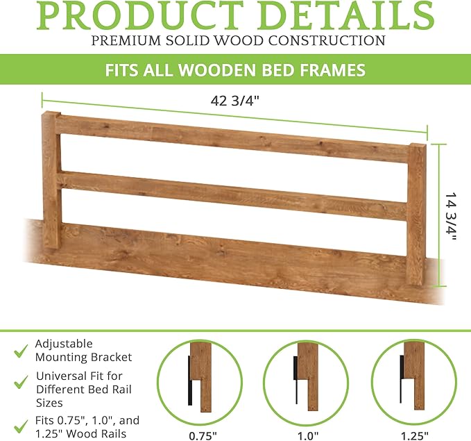 Safety Guard Rail for Baby, Kids, and Children - Solid Wood Safety Bed Rail for Toddlers - Easy Installation - Premium Protection for Bunk, Twin, Full, Queen and King Size Beds - (Natural Rustic)