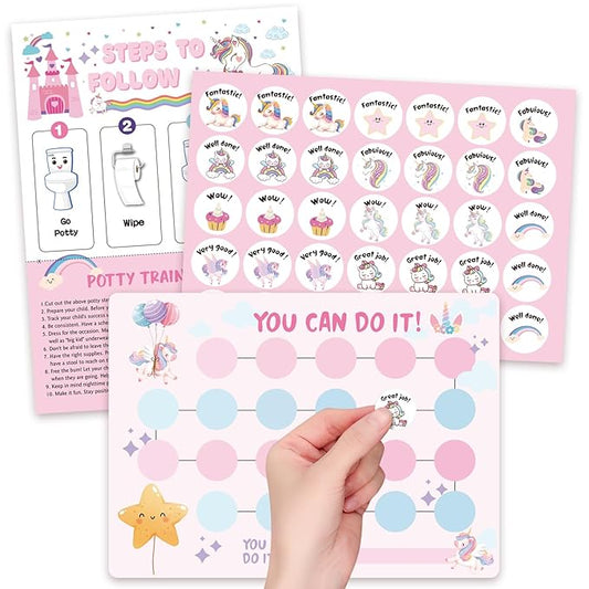 Unicorn Potty Training Chart for Toddler Girls - Potty Training Sticker Chart for Girls Potty with Sticker, Sticker Chart for Kids Potty Training Reward Chart, Kids Reward Chart