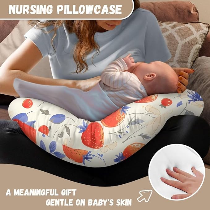 Stretchy Watercolor Strawberry Nursing Pillow Covers Soft and Comfortable Fits On Standard Infant Wildflower Leaves Nursing Pillows for Baby Boy Girl