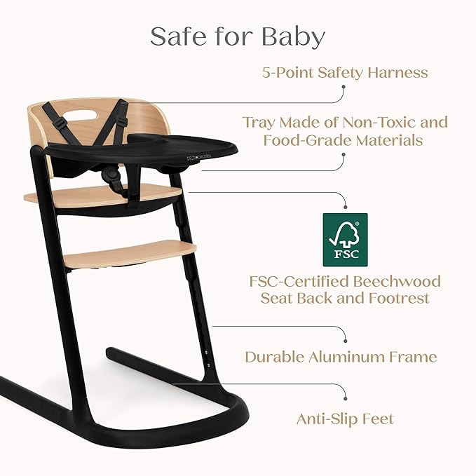 Delta Children Versa Adjustable 3-in-1 High Chair for Babies & Toddlers - 3 Growing Stages from Infant to Adult Seating - Greenguard Gold Certified, Black