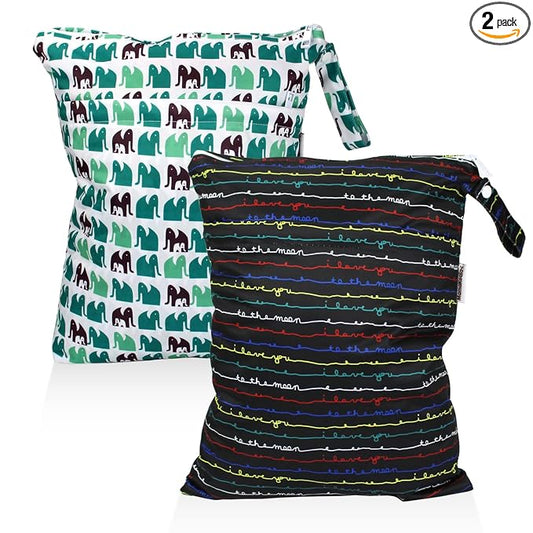 Mama Koala Waterproof Cloth Diaper Wet Bag Reusable Waterproof - - Odor Resistant Travel Wet Dry Bag for Cloth Diapers, Daycare, Baby Outings, 2 Pack (W022)