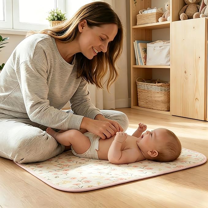 Baby Diaper Changing Pad, 19.7"x25.6" Waterproof Changing Pad Liners with 100% Muslin Cotton Front Top and Leather Back, Soft and Absorbent Portable Changing Mat for Travel, Changing Station