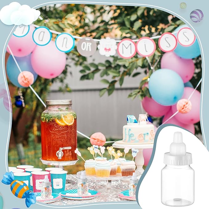 Tessco for you 72 Pcs 3.5 Inch Baby Bottles for Baby Shower Mini Plastic Bottle Party Favor Clear Candy Box for Guests Gift (White)