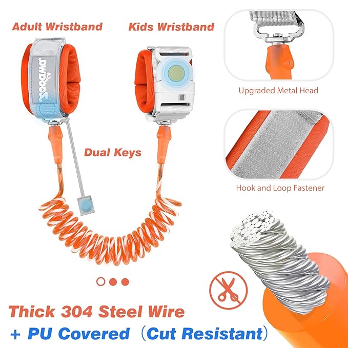 Toddler Leash 2Pack, Toddler Kids Harness Anti Lost Wrist Link with Magnetic Lock, Reflective Safety Walking Harness Wristband Leashes for 2,3,4 Years Old Boys Girls, Blue＋Orange