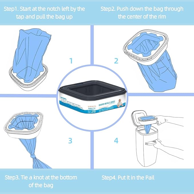 6 Packs-Standard Square Refills Disposal Bags Refill Compatible with Diaper Genie Classic, Compact and Select Pails, Hold Up to 270 Newborn-Sized Diapers Per Refill