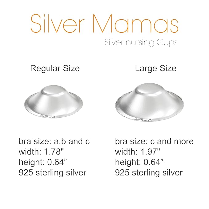 Nursing Cups for Nursing Newborn, Silver Nipple Covers Breastfeeding, 925 Silver Nursing Shields, Healing Cups, Newborn Essentials Must Haves, Soothe Sore and Cracked Nipples (Regular)