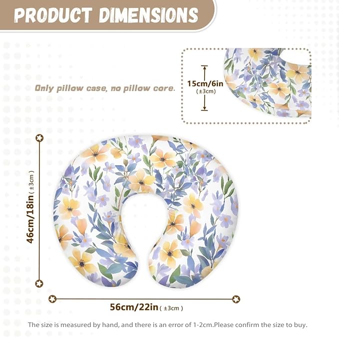 Wild Flowers Nursing Pillow Breathable Cover, Flower Field Soft Breastfeeding Pillow Cover, Watercolor Art Breastfeeding Pillow Slipcover for Boys & Girls