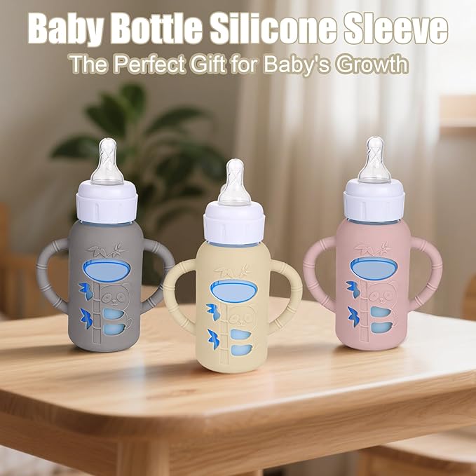 3 Pack Silicone Sleeves for Dr. Brown's Glass Bottles 4 OZ - Anti Breakage Baby Bottle Holder, Compatible with Dr. Brown's Glass Bottles for Babies with Handle(Not Compatible with Other Products)
