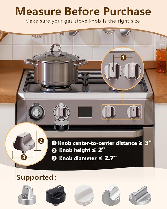 Stove Knob Safety Covers - 5 Pack Heat Resistant Oven Knob Covers for Child Safety with 3M Strong Adhesive, Gas Stove Knob Covers with Dual-Button Locks & Visual Design, Black