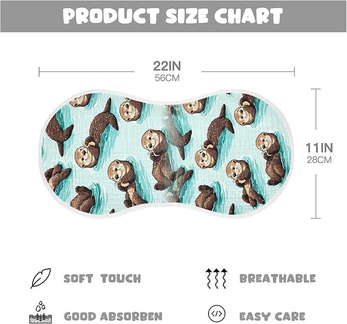 Muslin Burp Cloth for Baby 2PCS Cute Sea Otters Super Absorbent Burping Cloths, Bibs for Newborn Boys Girls