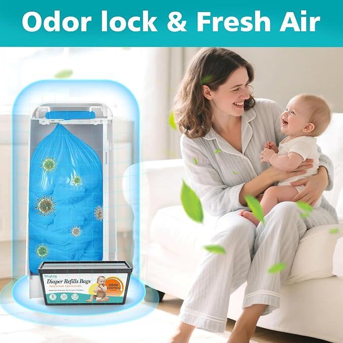 Diaper Pail Refill Bags Compatible with Diaper Genie Easy Roll Signature & Platinum Pails,30 Bags Hold up to 1400 Newborn Diapers Extra Thickness Powerful Odor Control Long-Lasting Easy to Use