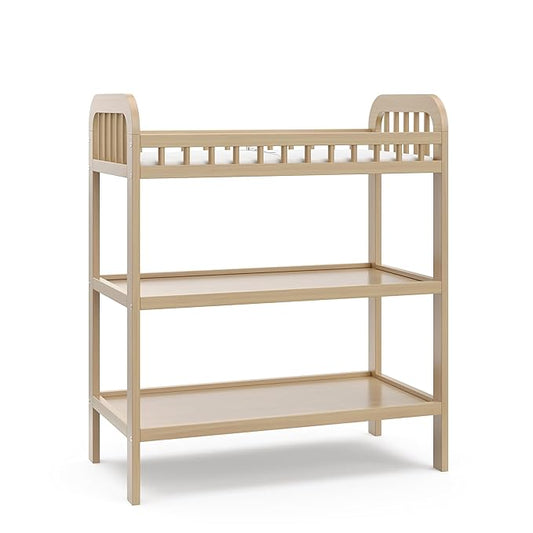 Storkcraft Pasadena Changing Table with Water-Resistant Changing Pad (Driftwood) - GREENGUARD Gold Certified, Includes Bonus Water-Resistant Changing Pad with Safety Strap, 2 Open Shelves