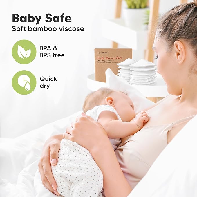 Organic Nursing Pads - 14 Washable Breast Pads for Breastfeeding, Wash Bag, Viscose Derived from Bamboo Reusable Nipple Covers for Breastfeeding Essentials, Soft & Absorbent (Soft White, M 4.6")