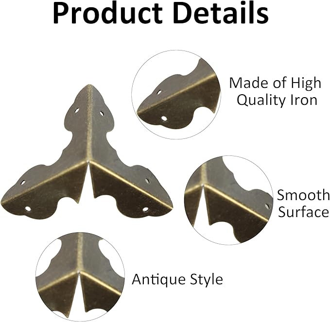 24PCS 1.3” Metal Box Corner Protector, Bronze Triangle Edge Decorative Case Corner Edge Guard Protector Metal Cabinet Table Edge Cover