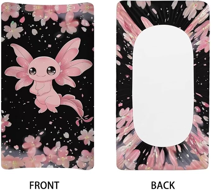 Changing Pad Covers for Boys Girls, Pink Floral Axolotl Diaper Changing Table Pad Cover Soft Breathable Changing Mat Cover for 32''x16" Cute Birthday Gifts for Baby