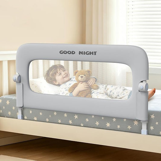 Bed Guard Rail for Toddlers - 47" Adjustable Heights & Folding up Portable Bed Railing for Baby - Toddler Bed Rails Guard for Crib, Twin, Bunk,Full Size, Queen & King Bed(Grey)