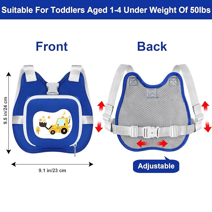 Accmor Toddler Harness Leash, Baby Leash + Anti Lost Wrist Link, Walking Harness Leashes for Kids Cute Excavator Tether Wristband Assistant Strap Belt for Outdoor Travel (Blue)