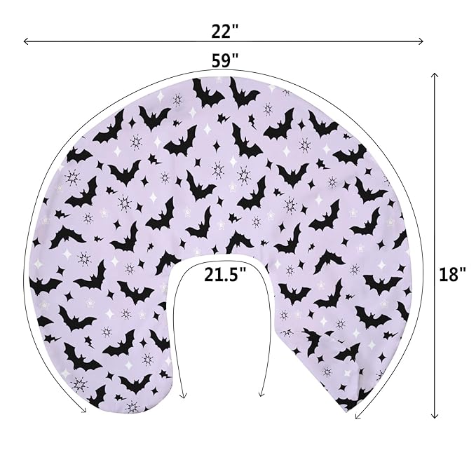 Purple Pastel Halloween Baby Nursing Pillow Covers for Boy Girl Black Bat and Stars Nursing Pillowcase for Breastfeeding Pillows Spooky Halloween Night Soft Stretchy Slipcovers for Newborn Infant