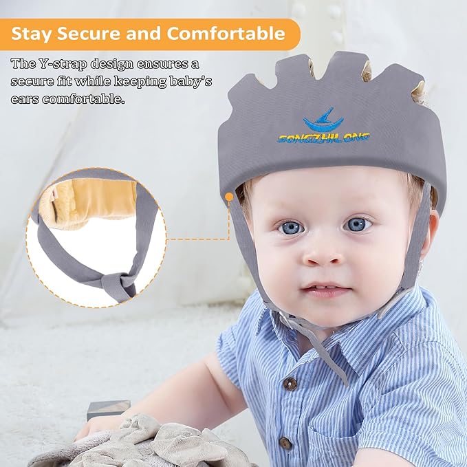 Adjustable Baby Head Protector, Baby Helmets for Crawling Walking Lightweight Safety Baby Helmet Jumping Running Breathable Hat Infant Essentials Toddler Helmets 6-24 Months (Gray)