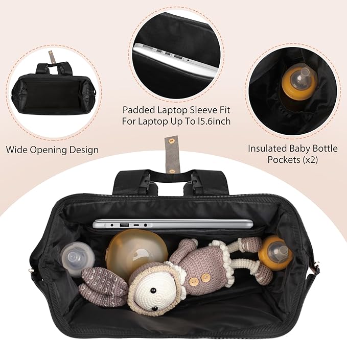 Breast Pump Bag Fit for Spectra S1 and S2, Pumping Bag with Waterproof Mat for Pump Accessories, Portable Pump Carrying Case for Work, Pump BackpackTravel and Family Use, Newborn Essentials Black