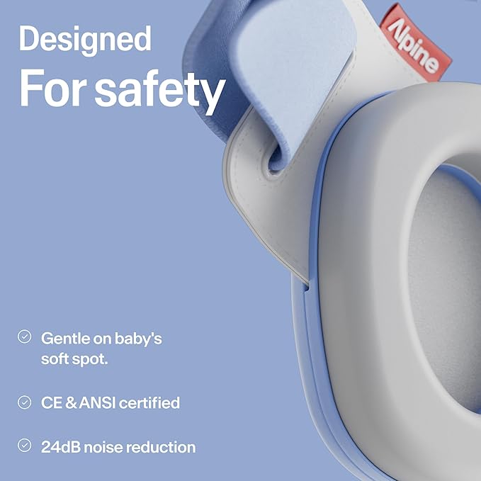 Alpine Muffy Baby Comfort - Protects Hearing for Babies and Toddlers - CE & ANSI Certified - Headband for Safe fit & Comfort - Adjustable for Ages 3-48 Months - 24dB Sound Reduction, Blue