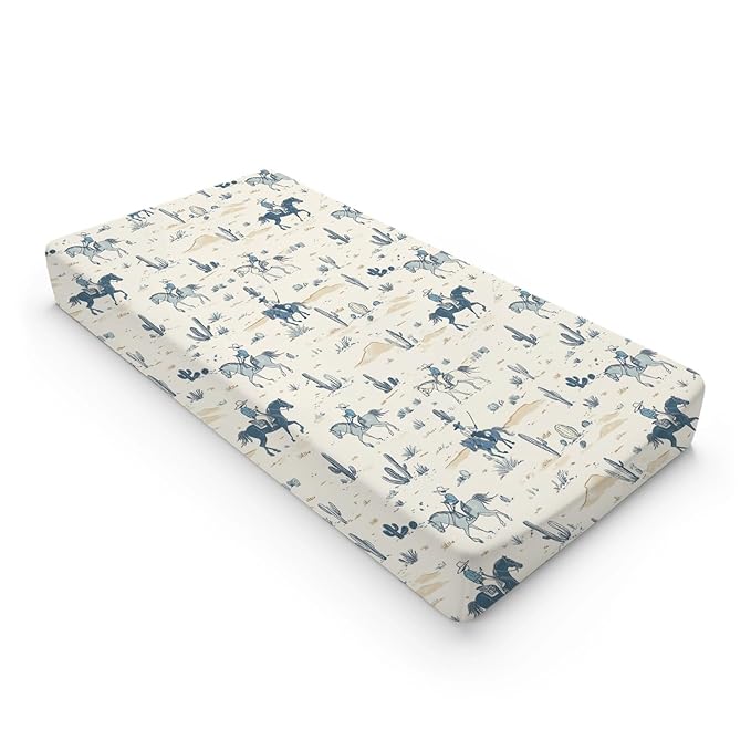 Western Horse Cactus Mountains Pattern Baby Changing Pad Cover, Unisex Western Nursery Diaper Changing Table Pad Mat Sheet for Boys-16x32