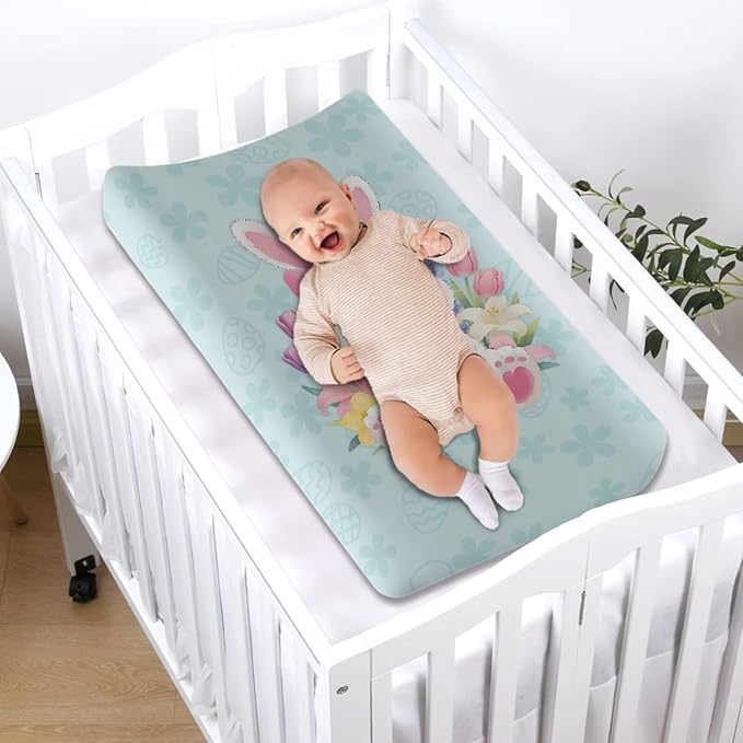 Easter Decor Changing Table Pad Cover Rabbit Diaper Changing Pad Cover Soft Breathbale Diaper Pad Cover Portable 32''*16'' Nursery Decor