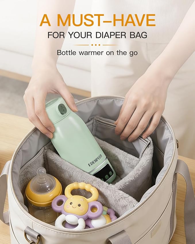 Portable Bottle Warmer on The Go, 17.6 OZ 120 W Fastest Heating, for Breast Milk & Water, 17400 mAh Battery, Precise Temperature Control, 48H Keep Warm, Rechargeable Baby Milk Warmer for Car & Outdoor