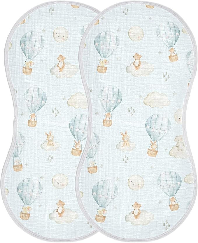 vvfelixl Burp Cloths Hot Air Balloon Rabbits Mouse for Baby Boy Girls Baby Washcloths Burp Rags 1 Pack White