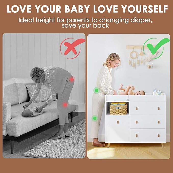 Lovinouse Baby Changing Table Dresser, Premium Nursery Dresser with 3 Drawers, Diaper Changing Station Table for Boys and Girls (4 Drawers)