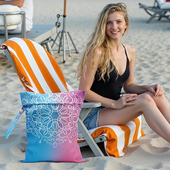 Wet Dry Bag for Swimsuit and Towels for Swimsuit Travel Beach Pool Diapers Dirty Yoga Gym Clothes Hook to Stroller Makeup Bag Waterproof Totem Decor
