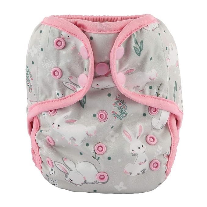 Baby Diaper Cover Nappy One Size 8lbs to 36lbs (White Rabbits)