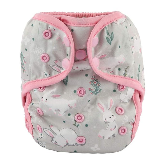 Baby Diaper Cover Nappy One Size 8lbs to 36lbs (White Rabbits)