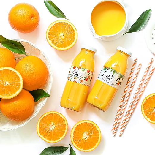 48 Pieces Little Cutie Baby Shower Water Bottle Labels Orange Water Bottle Wrapper Stickers Party Favors Decorations for Boy Girl Baby Shower, 3 Styles