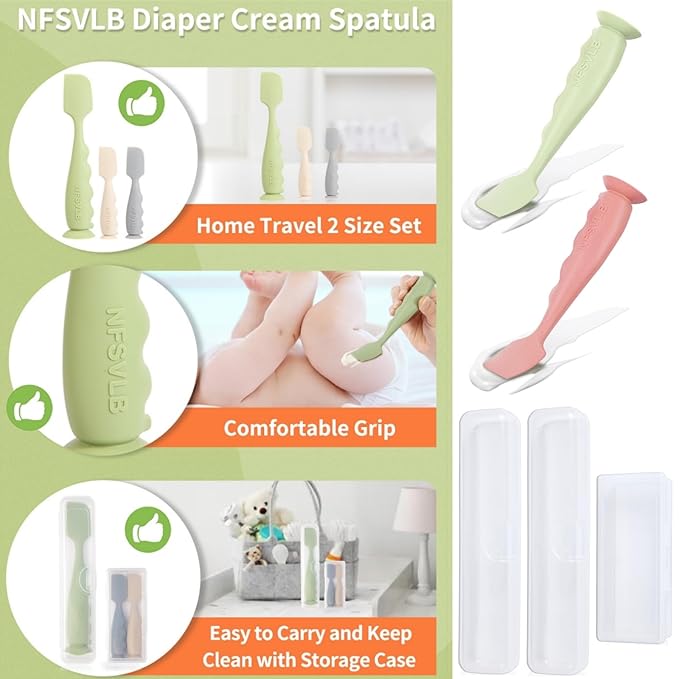 Diaper Cream Spatula with Case,2 Large 2 Mini Butt Paste Spatula with 3 Travel Case,Soft Baby Butt spatula Diaper Cream Applicator diaper Rash spatula Bum spatulas Brush (Red-Green)