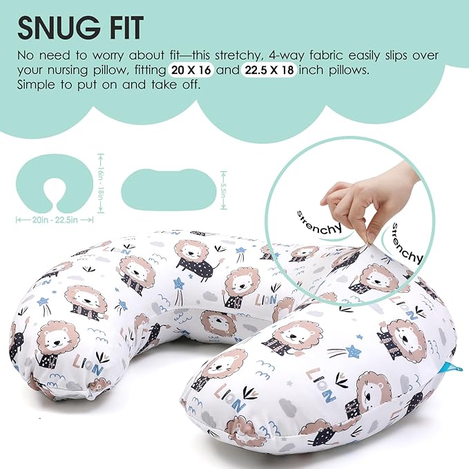BROLEX Baby Nursing Pillow Covers: 2-Pack Soft Slipcovers for Breastfeeding Pillows - Comfortable Fabric, Fits Standard Nursing Pillows for Boys & Girls - Dinosaur Lion