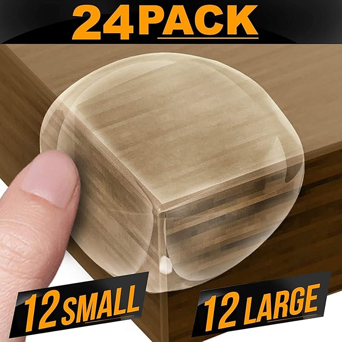 24 Corner Guards Baby Proof [Safer Environment and Peace of Mind] Edge Furniture Protector - Easy Set-up 3M Stickers for Tables, Chairs, Cabinets [Baby Proofing Safety]